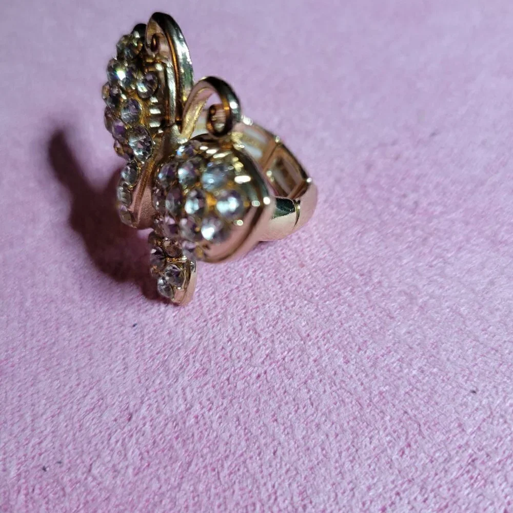 JTV Off Park Crystal Butterfly Gold Tone Stretch Ring